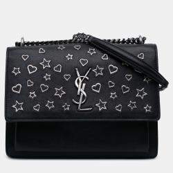مملوكة مسبقًا Saint Laurent Paris Black Medium Leather Monogram Stars and Hearts Sunset Crossbody