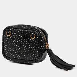 Pre Owned Saint Laurent Paris Black Baby Quilted Chevron Calfskin Monogram Polka Dot Lou Camera Bag