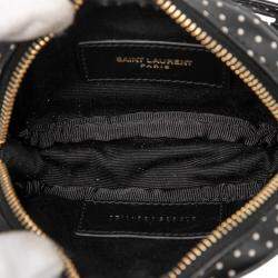 Pre Owned Saint Laurent Paris Black Baby Quilted Chevron Calfskin Monogram Polka Dot Lou Camera Bag
