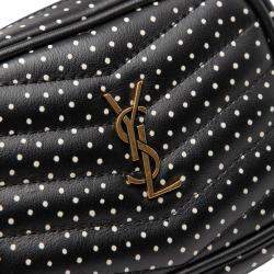 Pre Owned Saint Laurent Paris Black Baby Quilted Chevron Calfskin Monogram Polka Dot Lou Camera Bag
