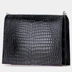 Pre Owned Saint Laurent Paris Black Croc Embossed Leather Monogram Cassandra Clasp Bag