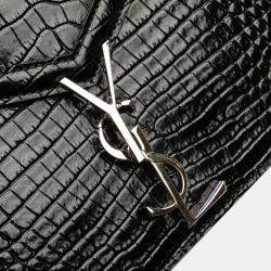 Pre Owned Saint Laurent Paris Black Croc Embossed Leather Monogram Cassandra Clasp Bag