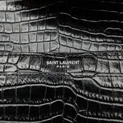 Pre Owned Saint Laurent Paris Black Croc Embossed Leather Monogram Cassandra Clasp Bag