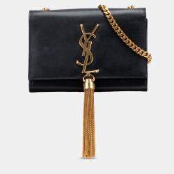 Pre Owned حقيبة كروس بودي برباط كيت مونوغرام جلد سوداء صغيرة سان لوران باريس