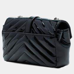 Pre Owned Saint Laurent Paris Black Baby Patent Chevron Classic Monogram Chain Bag