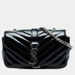 Pre Owned Saint Laurent Paris Black Baby Patent Chevron Classic Monogram Chain Bag