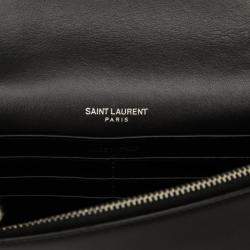 مملوكة مسبقًا Saint Laurent Paris Black Calfskin Star Print Classic Monogram Kate Tassel Wallet on Chain
