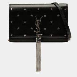 مملوكة مسبقًا Saint Laurent Paris Black Calfskin Star Print Classic Monogram Kate Tassel Wallet on Chain