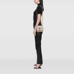 مملوكة مسبقًا حقيبة سلسلة سان لوران باريس فيكي شعار جلد الحمل أبيض صغيرة