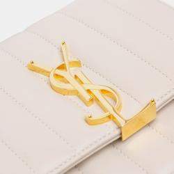 مملوكة مسبقًا حقيبة سلسلة سان لوران باريس فيكي شعار جلد الحمل أبيض صغيرة