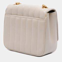 مملوكة مسبقًا حقيبة سلسلة سان لوران باريس فيكي شعار جلد الحمل أبيض صغيرة