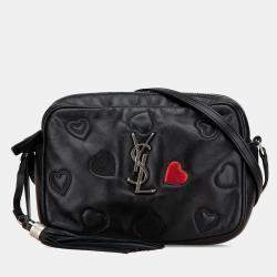 Pre Owned Saint Laurent Paris Black Leather Heart Lou Camera Bag