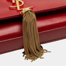 Pre Owned حقيبة كروس بودي سان لوران باريس كيت مونوغرام جلد أحمر صغيرة بشراشيب