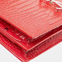 Pre Owned حقيبة سان لوران باريس كاساندر مونوجرام مشبك جلد نقشة جلد التمساح أحمر