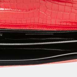 Pre Owned حقيبة سان لوران باريس كاساندر مونوجرام مشبك جلد نقشة جلد التمساح أحمر