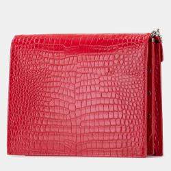 Pre Owned حقيبة سان لوران باريس كاساندر مونوجرام مشبك جلد نقشة جلد التمساح أحمر