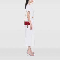 مملوكة مسبقًا Saint Laurent Paris Red Smooth Calfskin Monogram Kate Tassel Wallet on Chain