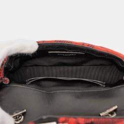 Pre Owned Saint Laurent Paris Red Baby Chevron Tartan Wool Monogram Classic Chain Bag