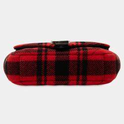 Pre Owned Saint Laurent Paris Red Baby Chevron Tartan Wool Monogram Classic Chain Bag