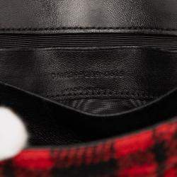 Pre Owned Saint Laurent Paris Red Baby Chevron Tartan Wool Monogram Classic Chain Bag