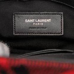 Pre Owned Saint Laurent Paris Red Baby Chevron Tartan Wool Monogram Classic Chain Bag