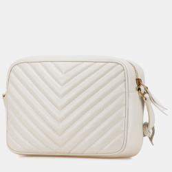 مملوكة مسبقًا Saint Laurent Paris White Quilted Leather Monogram Lou Camera Bag