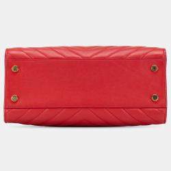 مملوكة مسبقًا Saint Laurent Paris Red Small Chevron Calfskin Monogram Cabas Satchel