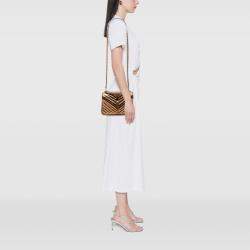 Pre Owned Saint Laurent Paris Brown Medium Metallic Calfskin Chevron Monogram College Bag