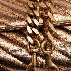 Pre Owned Saint Laurent Paris Brown Medium Metallic Calfskin Chevron Monogram College Bag