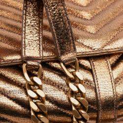 Pre Owned Saint Laurent Paris Brown Medium Metallic Calfskin Chevron Monogram College Bag
