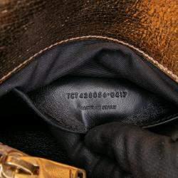 Pre Owned Saint Laurent Paris Brown Medium Metallic Calfskin Chevron Monogram College Bag