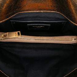 Pre Owned Saint Laurent Paris Brown Medium Metallic Calfskin Chevron Monogram College Bag