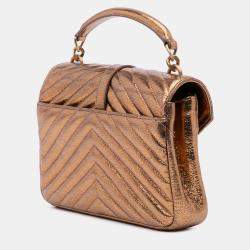 Pre Owned Saint Laurent Paris Brown Medium Metallic Calfskin Chevron Monogram College Bag