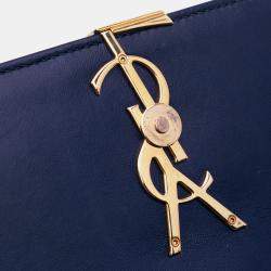 Pre Owned Saint Laurent Paris Blue Medium Lambskin Monogram Vicky Chain Bag