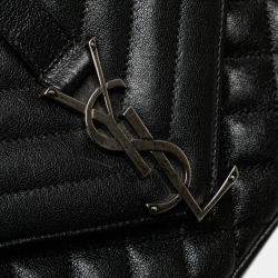 Pre Owned Saint Laurent Paris Black Medium Sheepskin Triquilt Monogram College Bag