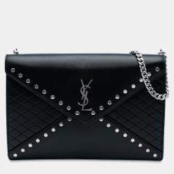 Pre Owned Saint Laurent Paris Black Quilted Lambskin Studded Monogram Gaby Shoulder Bag