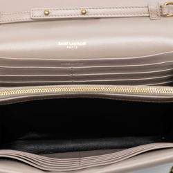 Pre Owned محفظة سلسلة سان لوران باريس سليبيس جلدية بيج بشعار حرفي