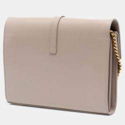 Pre Owned محفظة سلسلة سان لوران باريس سليبيس جلدية بيج بشعار حرفي