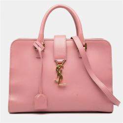 Pre Owned Saint Laurent Paris Pink Small Leather Monogram Cabas Satchel