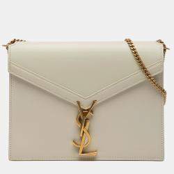 Pre Owned Saint Laurent Paris White Smooth Calfskin Monogram Cassandra Clasp Bag