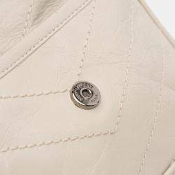 Pre Owned Saint Laurent Paris White Baby Crinkled Calfskin Monogram Niki Bag