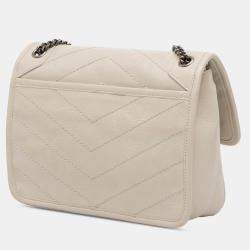 Pre Owned Saint Laurent Paris White Baby Crinkled Calfskin Monogram Niki Bag