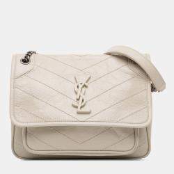 Pre Owned Saint Laurent Paris White Baby Crinkled Calfskin Monogram Niki Bag