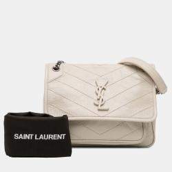 Pre Owned Saint Laurent Paris White Baby Crinkled Calfskin Monogram Niki Bag
