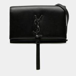 مملوكة مسبقًا Saint Laurent Paris Black Leather Beaded Hardware Monogram Kate Tassel Wallet on Chain