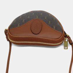 مملوكة مسبقًا محفظة نقود سان لوران مطلية قماش وبني جلدية لو مونوغرام صغيرة