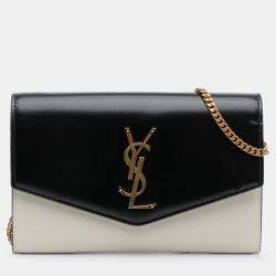 Pre Owned Saint Laurent Paris Black Bicolor Calfskin Uptown Chain Wallet