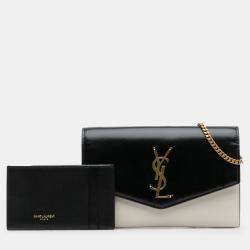 Pre Owned Saint Laurent Paris Black Bicolor Calfskin Uptown Chain Wallet