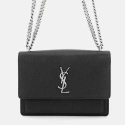 Pre Owned Saint Laurent Paris Sunset Chain Bag Black Leather Size Medium