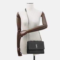 Pre Owned Saint Laurent Paris Sunset Chain Bag Black Leather Size Medium